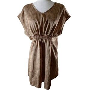 She said Women's Dress Small Beige Sleeveless Knee Length Stretch Waist Satin